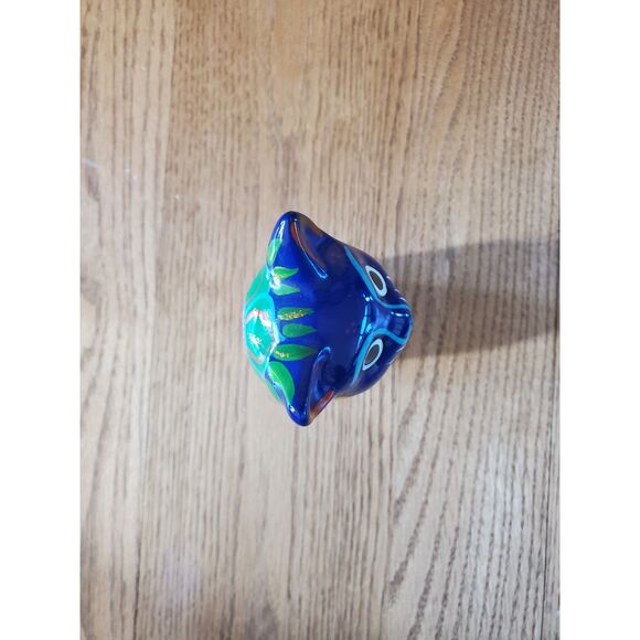 Mexican Pottery Blue Cat Figure Folk Art Hand Painted EUC - Picture 5 of 8